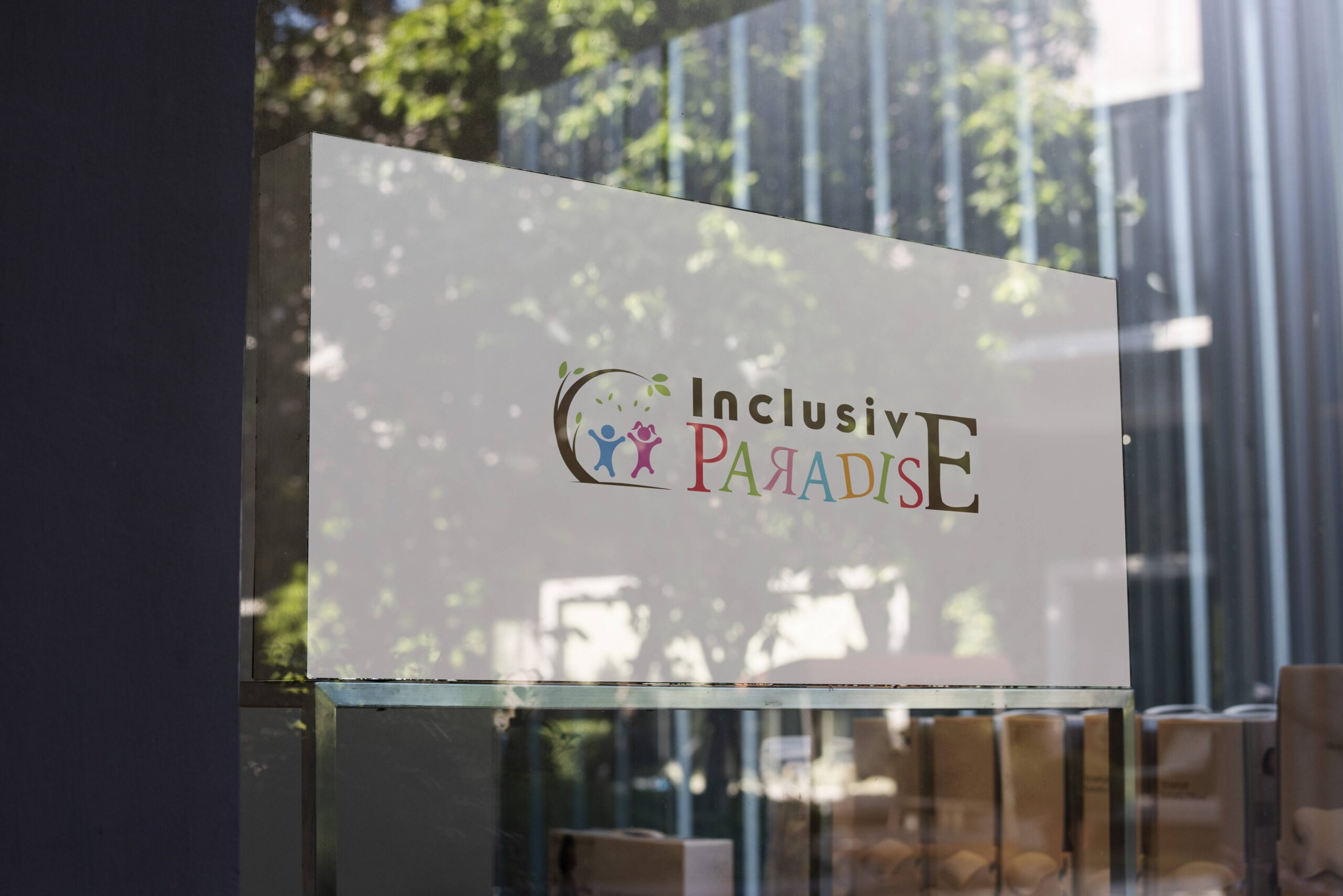 Glass door with logo